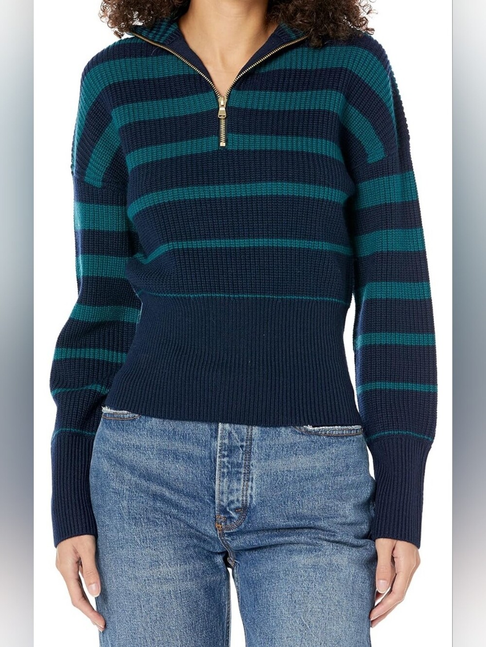 Trina Turk Women's Misty 1/4 Zip Sweater XS Bayberry Indigo 100% Merino Wool
